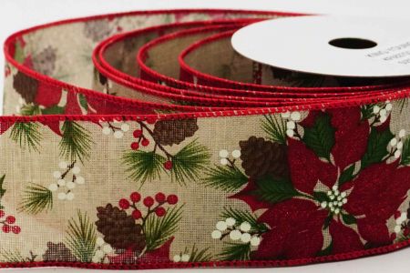 Exquisite Poinsettia Wired Ribbon_KF6827GC-13-7_Natural